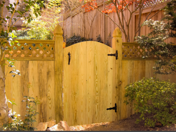 Pagar dengan pintu gerbang kayu yang megah